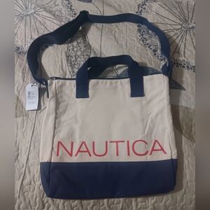 Nautica Cream and Blue Tote Bag with Sporty Design